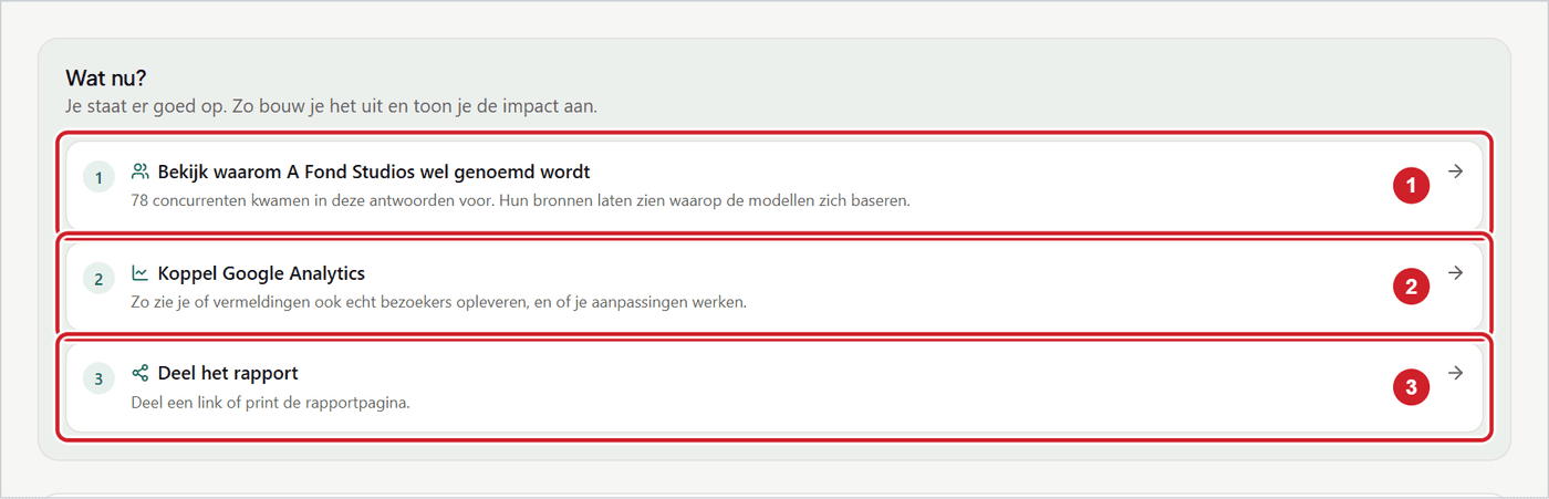 Het blok Wat nu? met drie vervolgstappen onder elkaar